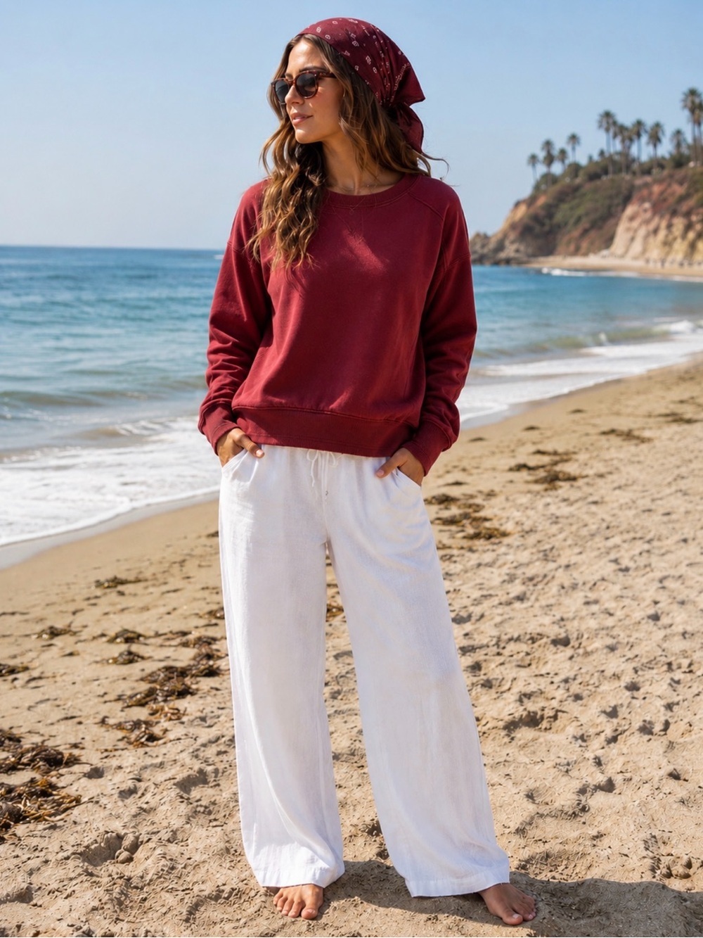 Free People Maroon Relaxed Crewneck Sweatshirt